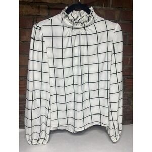Ruffle Neck Blouse Black And White Checkered Size m